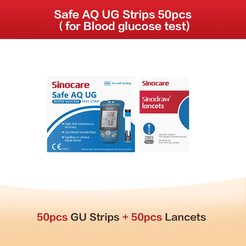 Sinocare Safe AQ UG Bloedglucose- & urinezuurmeter of glucose-/urinezurenstrips voor diabetici, jicht, glucosemeter, multipack