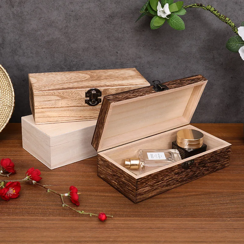 1/2pcs Home Storage Box Natural Wooden With Lid Golden Lock Postcard Organizer Handmade Craft Jewelry Case Wooden Box Casket