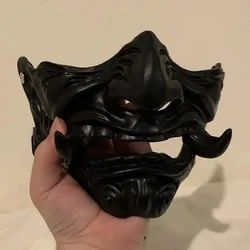 Prajna Ninja maska Cosplay japoński Oni samuraj Demon Kabuki Hannya pół twarzy maska żywiczna Halloween karnawał kostium imprezowy rekwizyty