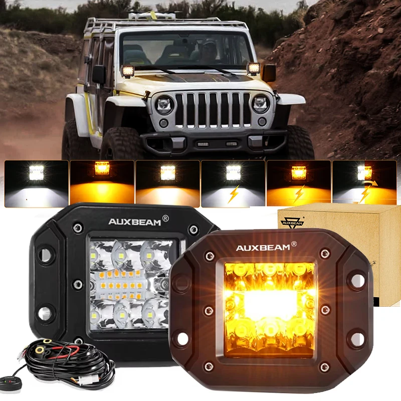 

AUXBEAM 1 пара 5-дюймовых светодиодных фонарей 72 Вт, 6 режимов, вспомогательный встроенный фонарь дальнего света с жгутом для грузовиков, пикапов, бездорожья