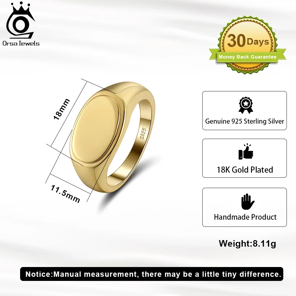 Imagem -02 - Orsa Jewels-925 Sterling Silver Signet Band Ring para Homens Clássico Simples Oval Plain Declaração de Casamento Promise Ring Jóias Nmr06