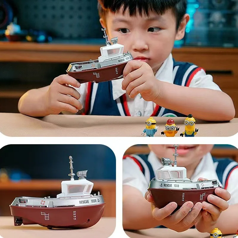 1/32 Rc Boat With Lights Powerful Dual Motor 2.4g Long Range Wireless Remote Controlled Tugboat Model Toy For Boy Girl Gifts