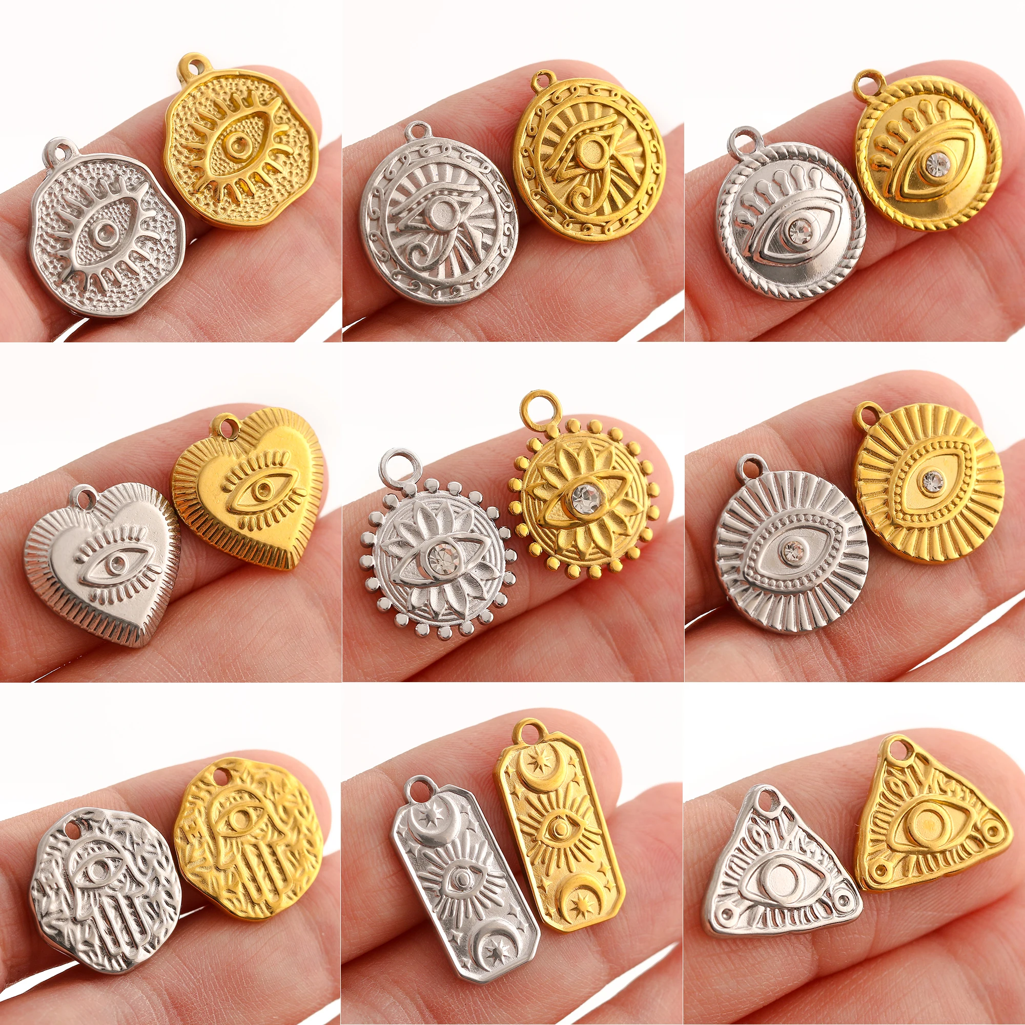 3Pcs Casting Heart Eye Charms Stainless Steel Jewelry Making Cz Evil Eye Pendants Diy Lucky Amulet Earrings Necklace Craft Charm