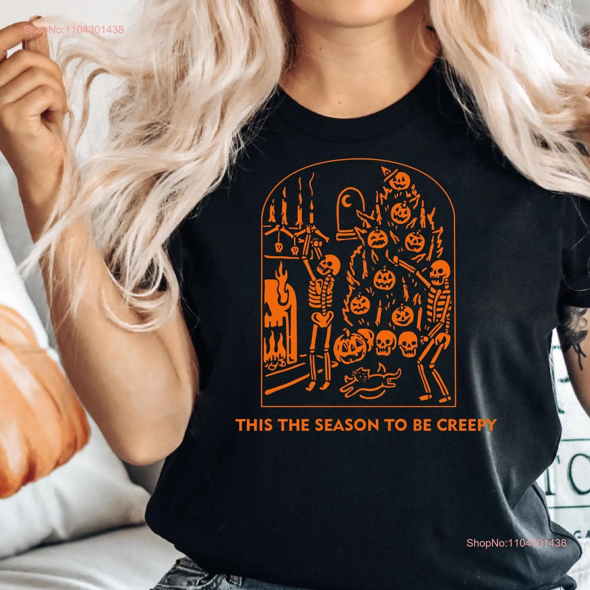 Tis The Season To Be Creepy Halloween Skeleton Party T Shirt Spooky Scaredy Cat Pumpkin Ghost Sweashirt