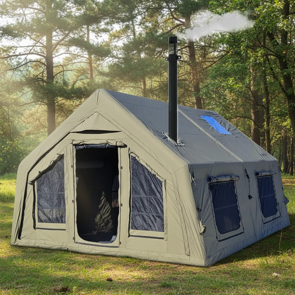 Camping Single Layer Four-Season Inflatable Tent with Pump One Bedroom 6-8 Person Capacity Waterproof Quick Opening & Easy Setup