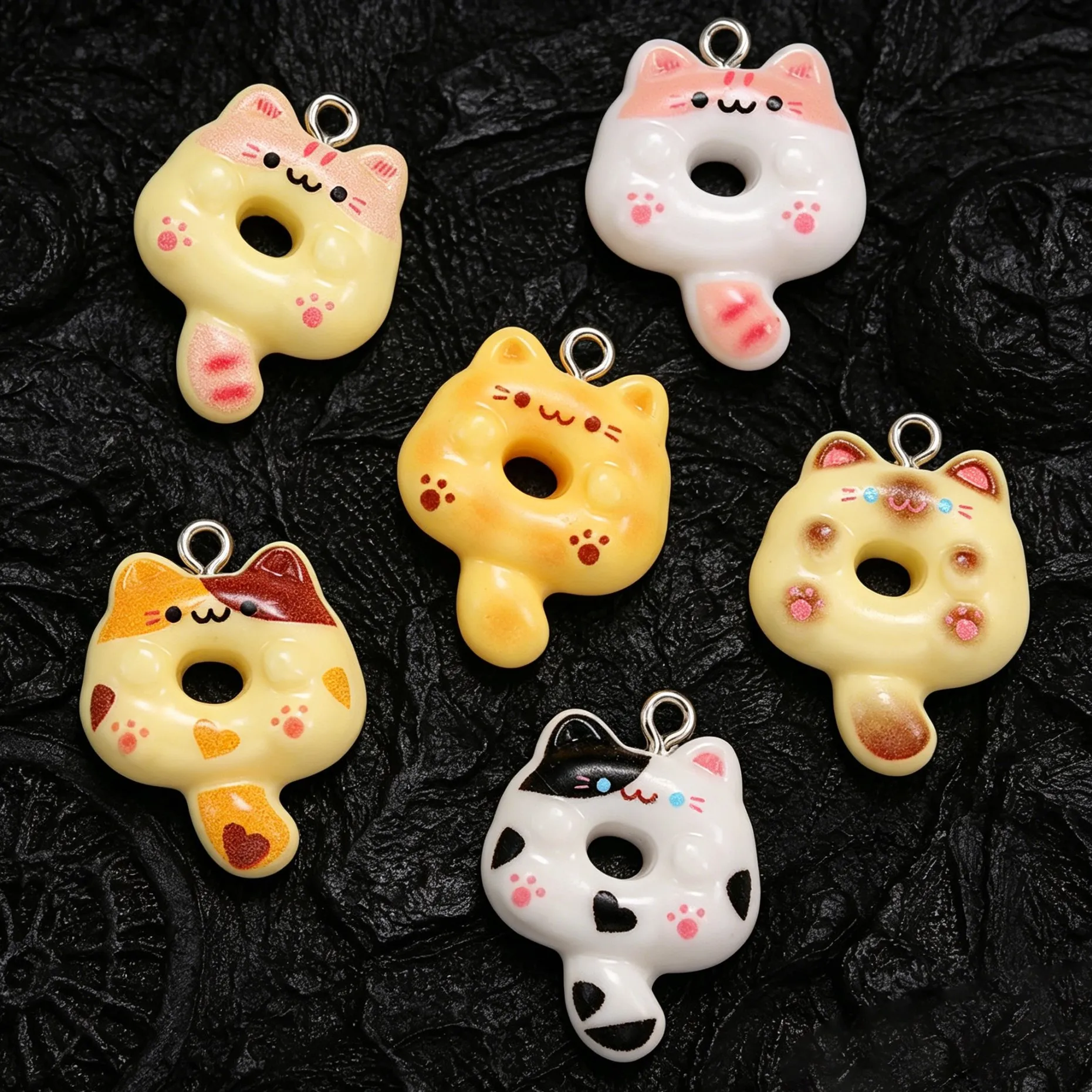 10 Stück/Lot Niedliche Donut-Katzen-Tier-Anhänger aus Harz für Schmuckherstellung, Zubehör, DIY-Ohrringe, Halsketten, Schlüsselanhänger – Detail 3