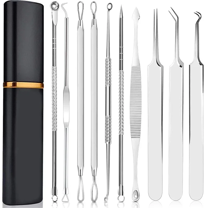 

Pimple Popper Tool Kit 10 Pcs Blackhead Remover Comedone Extractor Kit Zit Removing for Forehead Facial and Nose Skin Care Tools