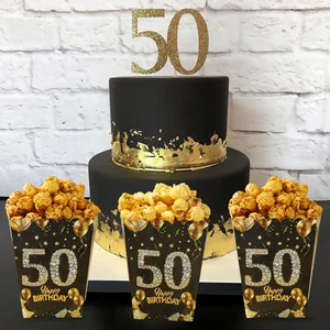 علبة فشار ورقي لعيد الميلاد ، أسود ، ذهبي ، 18 ، 21 ، 30 ، 40 ، 50 ، 60 سنة ، زخرفة ، مستلزمات حفلات الكبار ، صندوق علاج ، 6 قطع أعلى 8 مبيعات 60 يتوهم النساء - No8