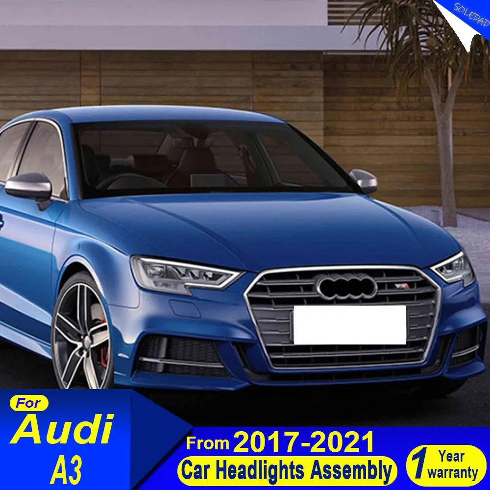 Car Headlights for Audi A3 Headlights 2017-2021 S3 Full LED DRL Yellow Turn Signal Headlamp Xenon Beam Car Front Lights Assembly