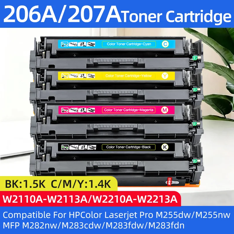 

206A 207A Toner Cartridge with chip Compatible for HP M255dw M255nw M282nw M283cdw M283fdw M283fdn printer W2110A-W2113A W2210A