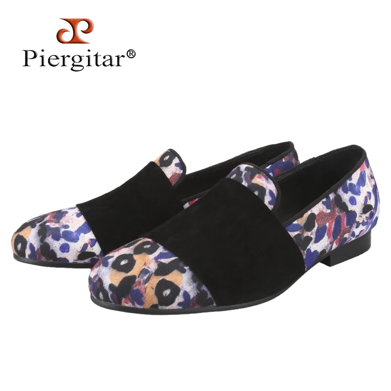 

Роскошные мужские лоферы из хлопчатобумажной ткани Piergitar с животным принтом и черным замшевым ремешком для вечеринок и банкетов, туфли без шнуровки ручной работы на плоской подошве
