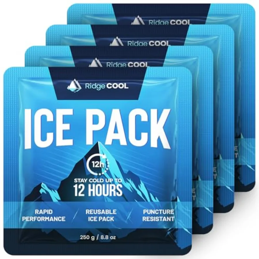 

4 Pack Large Reusable Ice Packs for Coolers, Long Lasting Freezer Packs for Cooler Bags and Insulated Totes, Leakproof, BPA-Fre