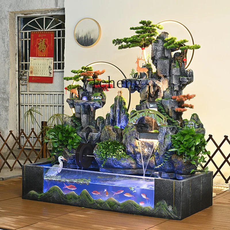 JJ  large rockery waterfall circulating water ornament landscape outdoor pool fountain fairy garden