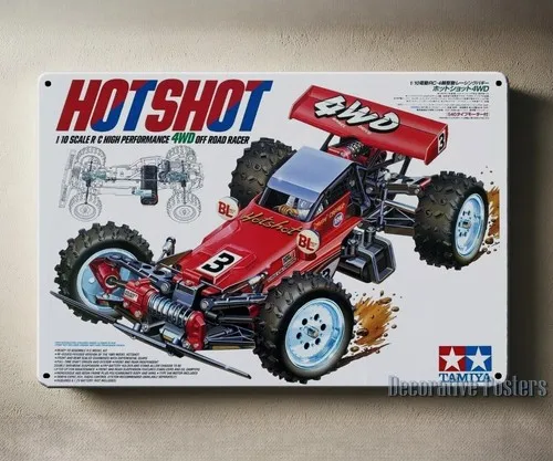 Metal Poster Rc Car Wall Deco Tin Sign Plaque Tamiya Hot Shot Buggy Box Art  -aluminum