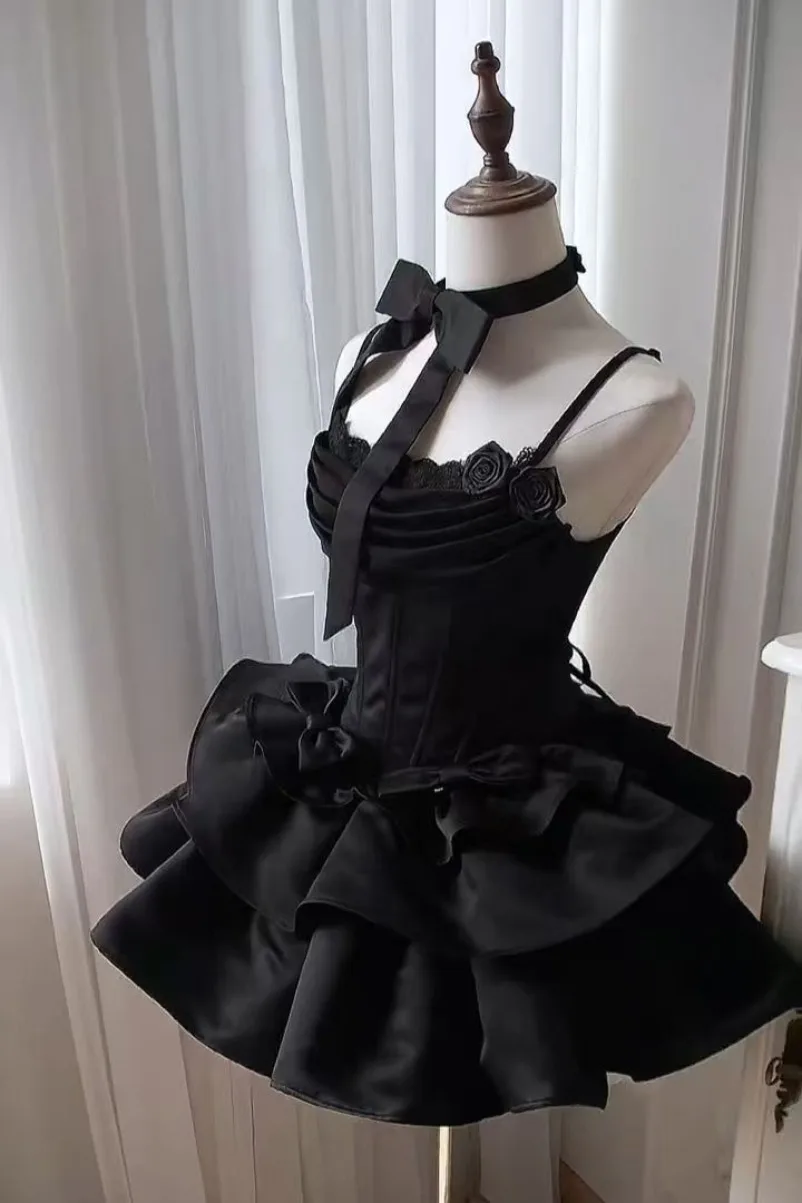 New Japanese Lolita Women Evening Party Clothing Birthdays Cosplay Dress Kawaii Short Sleeve Lace-up 2000s American 2025 Vintage