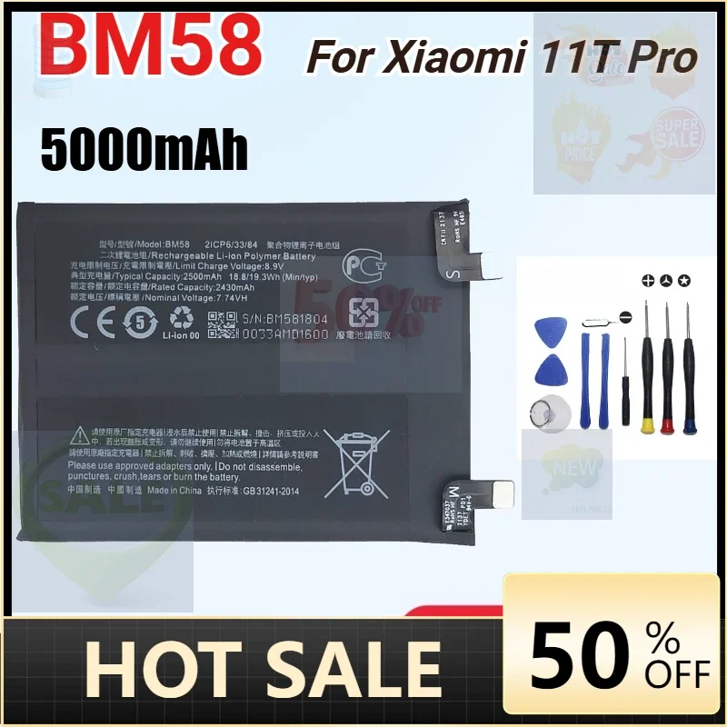 SWZY New BM58 5000mAh Replacement Battery for Xiaomi 11T Pro 5G Mix 4 Mix4  High Quality Mobile Phone Batteries Batteria