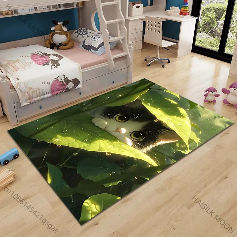 Multiple sizes Cat hiding under leaves Carpet for Living Room Bedroom Sofa Home Decor Rus Non-slip Floor Mat Luxury Gift