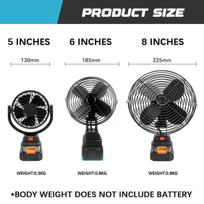 5/6/8 Inch 4000RPM Electric Fan Multiple Uses Powerful Power Low Noise Fan Power Tools For Makita 18V Battery Pin