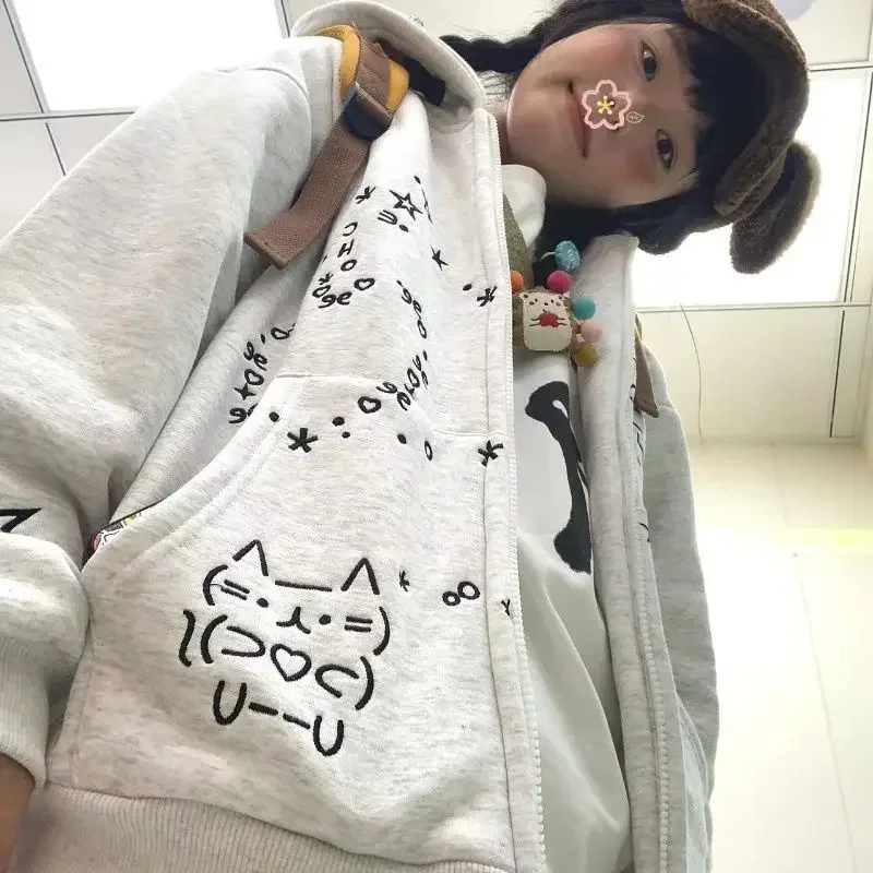 

American Popular Autumn Streetwear Vintage Coats Japan Sweet Cute Print Office Lady Loose Punk Hoodies Y2k Aesthetic Sweatshirts