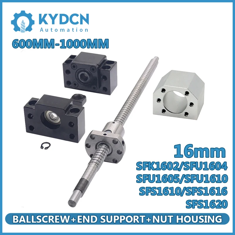 SFS1610 SFS1616 SFS1620 Low Noise Ball Screw Set 16mm Ball Screw+Nut Housing+End Support BKBF12 EKEF12 FKFF12 600mm-1000mm