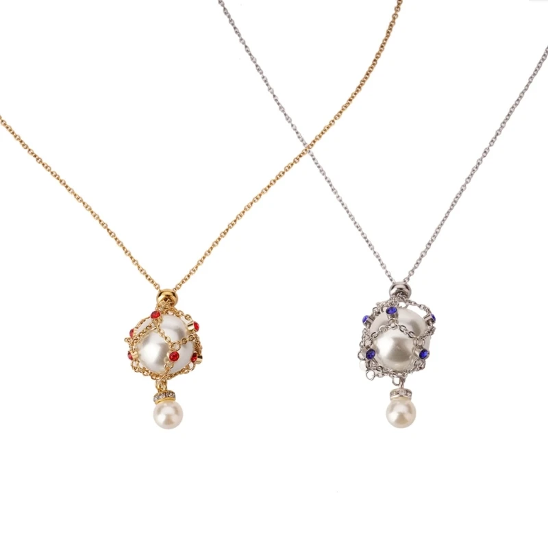 Adjustable Chain Crystal Stone Necklace Fashion forward Crystal Holder Necklace Multicolored Cage Pendant Clavicle Chain