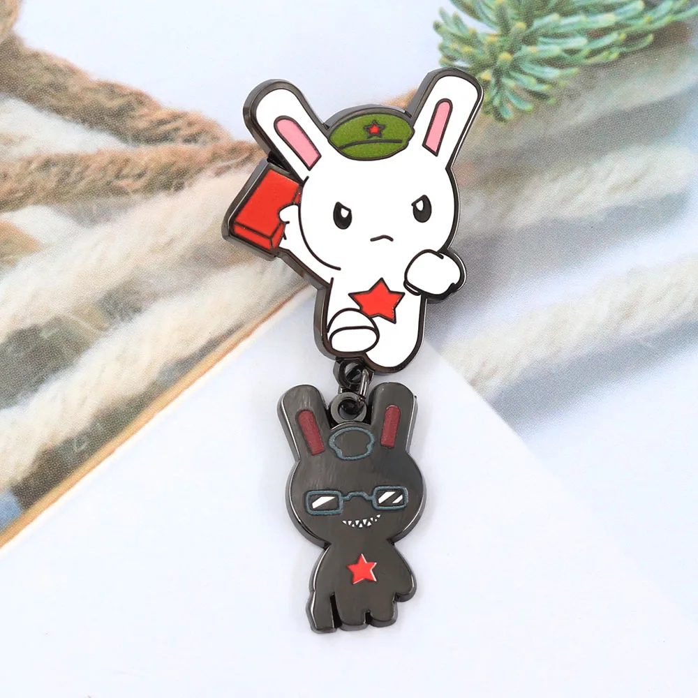 Year Hare Affair Doppelhase Emaille-Pin Roter Stern Cartoon-Hase Anstecknadel Anime-Brosche für Kleidung Rucksack Dekoration Fangeschenk – Detail 13