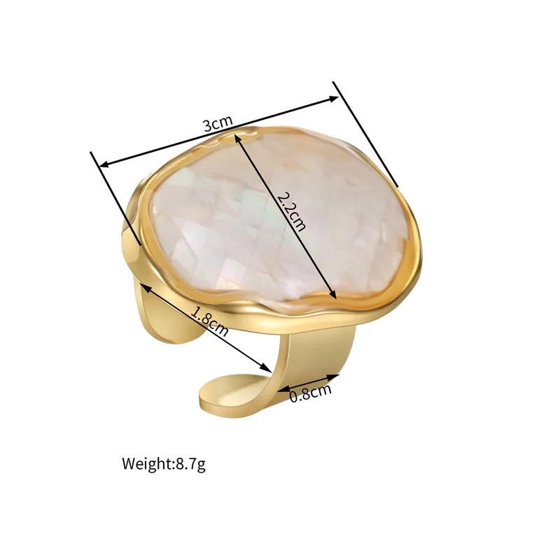 DIEYURO 316L Stainless Steel  Geometric Elliptical Irregular Splicing Colored Shell Opening Ring Lady New Classic Ring Jewelry