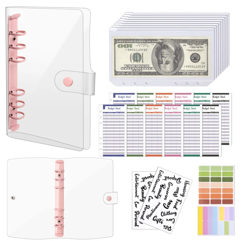 محفظة PVC A6 مجموعة نظام المظاريف النقدية للكمبيوتر المحمول مع جيوب الموثق لمنظم فاتورة توفير الميزانية المالية #4