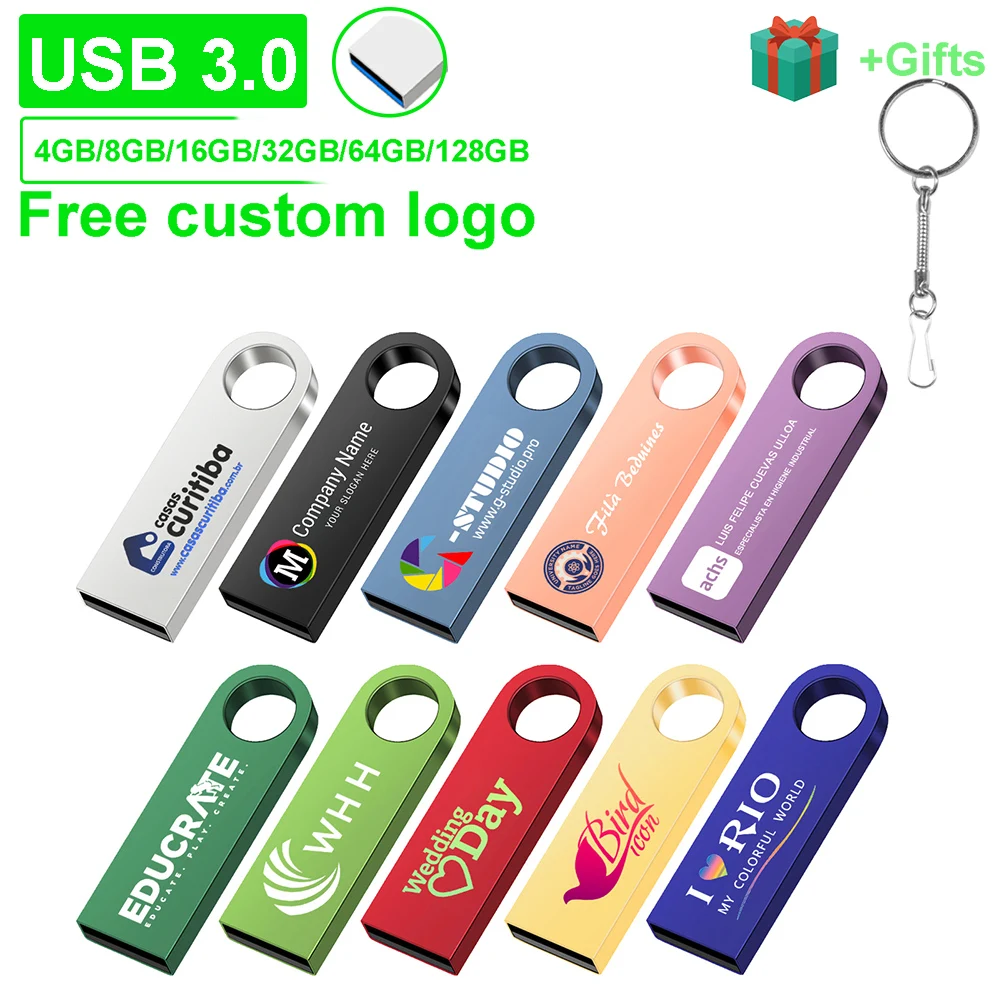 

High Speed Colorful USB 3.0 Flash Disk 128GB Metal Memory Stick 64GB Free Color printing Pen Drive 32GB Creative U disk 16GB