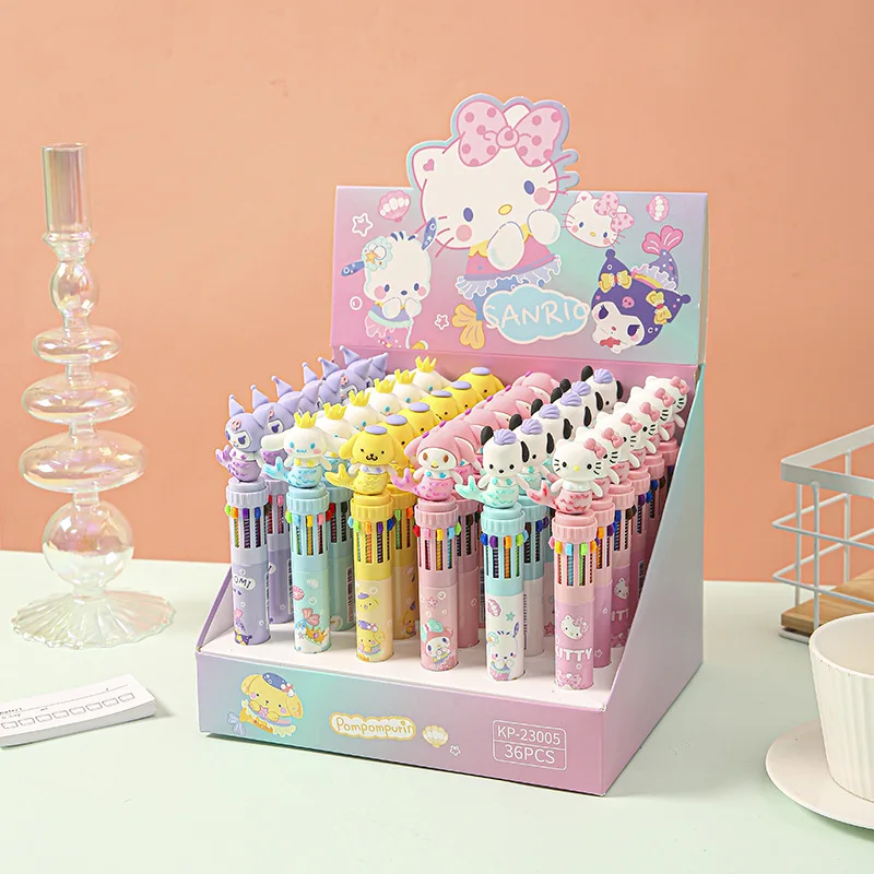 

36pcs Sanrio 10 Color Ballpoint Pen Kuromi Pachacco Cinnamoroll Student Multicolor Pen Office Gel Pen School Supplies Wholesale