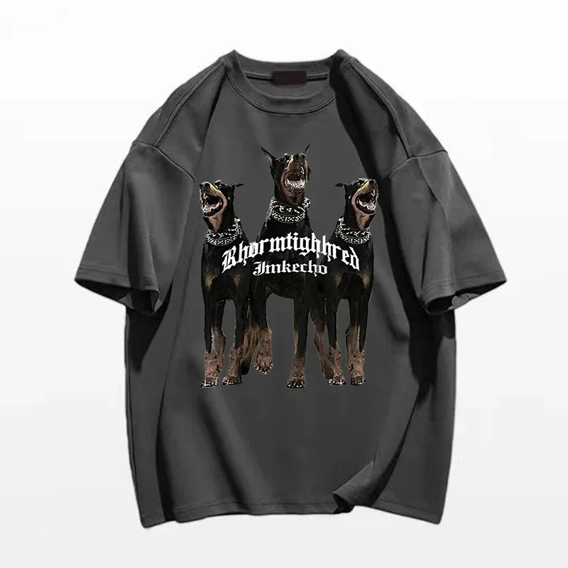 Korean Doberman Pinscher High Quality Cotton Oversized T-shirt Men's Fashion Summer Women's Short-sleeved Top Luxury Brand Top