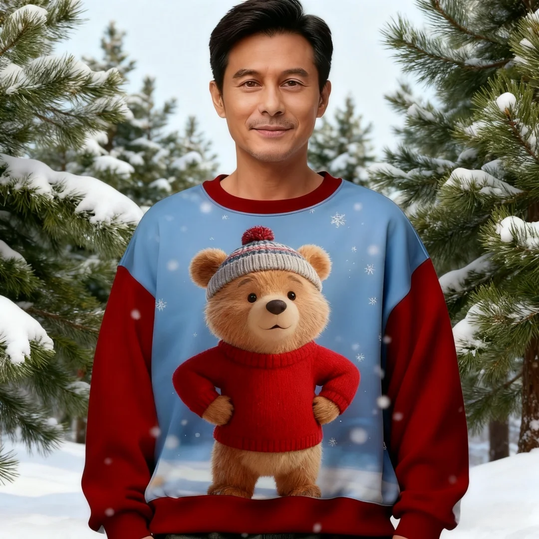 

Funny Christmas Ugly Sweatshirt Cartoon Bear Long Sleeves Pullover 3D Print Autumn Winter Round Neck Casual Pullover Sweatshirts