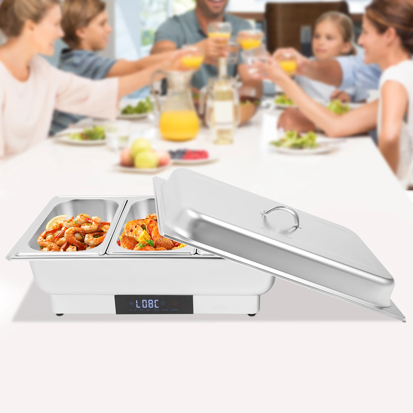 

Электрическая натиральная тарелка, 9 л, набор для шведского стола, подогреватель еды с 1/2/3 отделениями и цифровым дисплеем, контроль температуры для ресторана