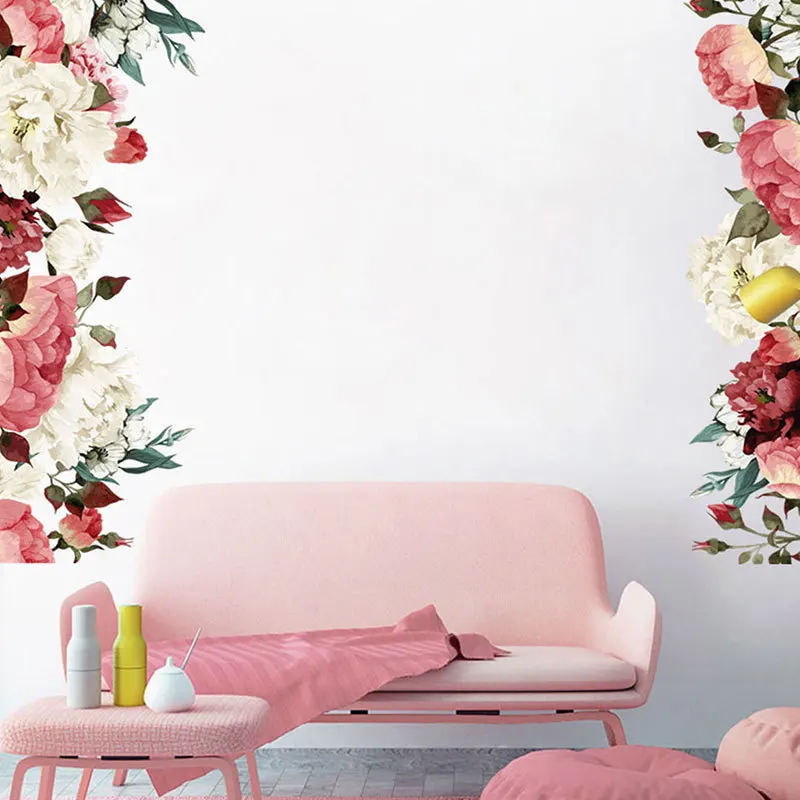 Red White Peony Wall Panels Self-Adhesive Baseboard, Removable Decor for Bedroom Dorm Classroom Glass Wall