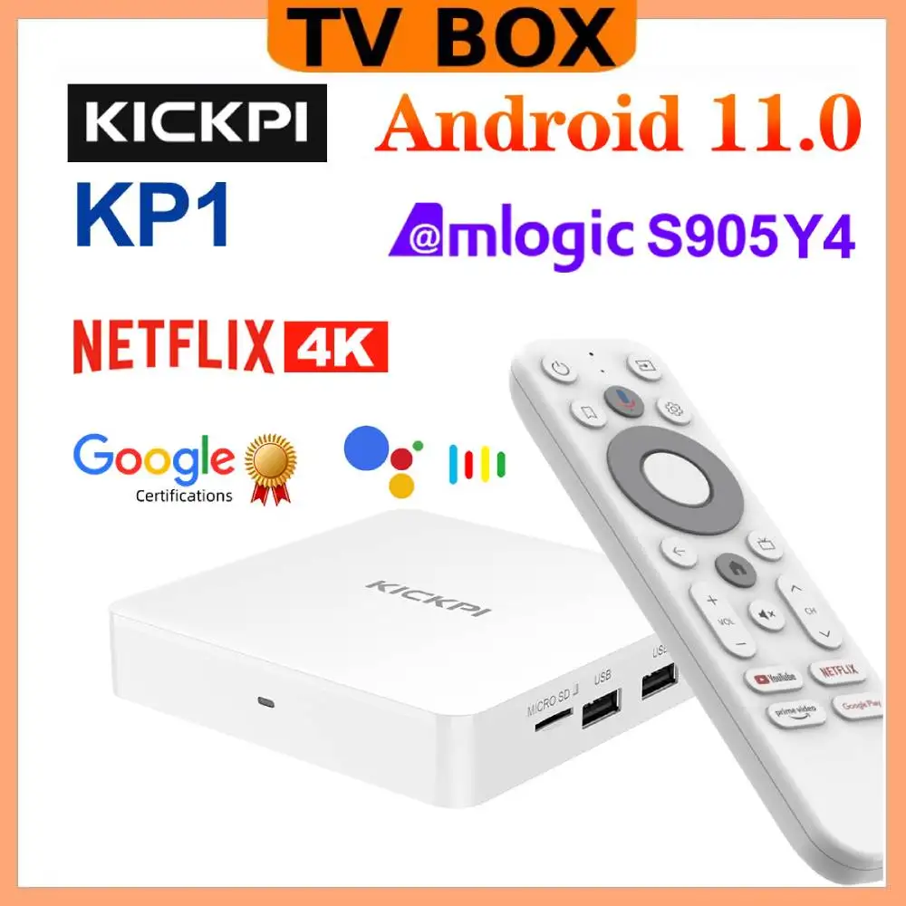 구글 넷플릭스 TV 박스, Amlogic S905Y4 미디어 플레이어, 4K KICKPI KP1 안드로이드 11 셋톱 박스, 안드로이드 11.0 2G32G AV1 2.4G 및 5G 와이파이 BT5.0 