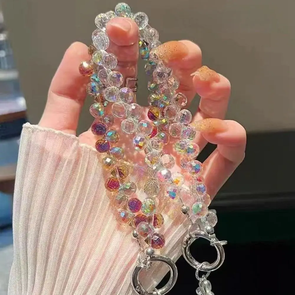 スタイリッシュなグリッタークリスタルビーズペンダント透明なカラフルなクリスタルビーズキーホルダー取り外し可能な電話ストラップ女性女の子