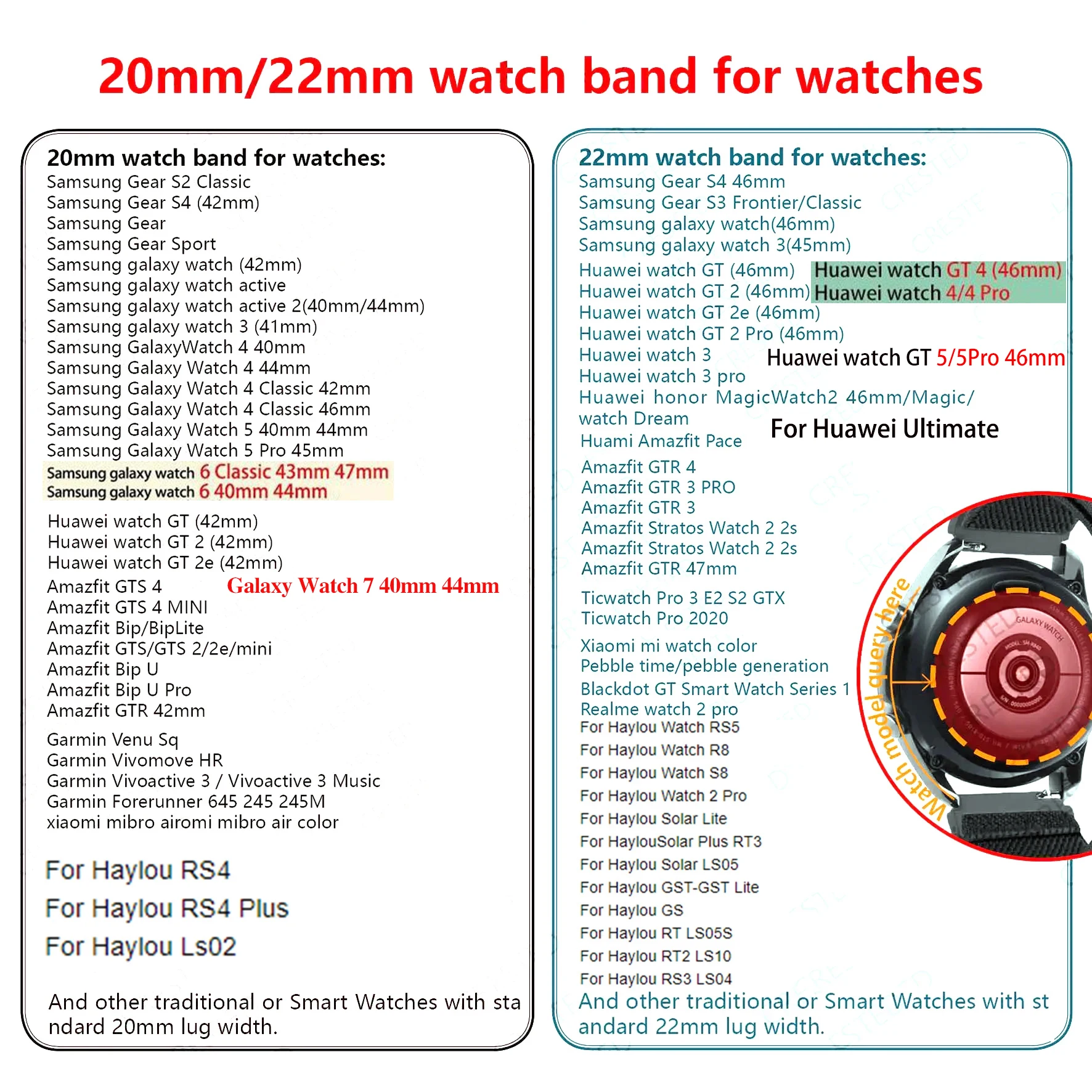 22mm 20mm Loop Band for Samsung Galaxy Watch 7/6/5/4/3/Gear S3 Nylon Strap for Huawei Watch GT4 GT3 2 Pro/Amazfit GTR 4/GTS