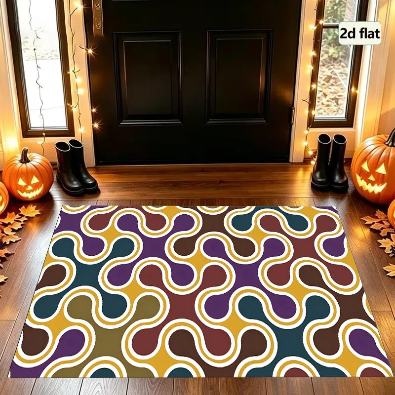 Large Area Rug with Contrasting Colors and Rounded Geometric Pattern, Retro-Modern Style, for Living Room Bedroom Coffee Table