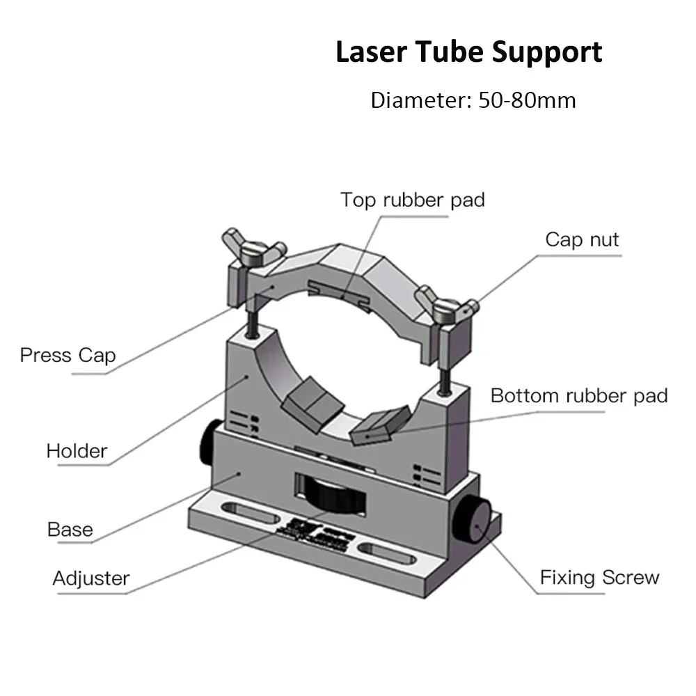 

Держатель лазерной трубки Co2, опорное крепление, гибкий пластик, 50-80 мм для станка для лазерной гравировки и резки мощностью 50-180 Вт, модель A