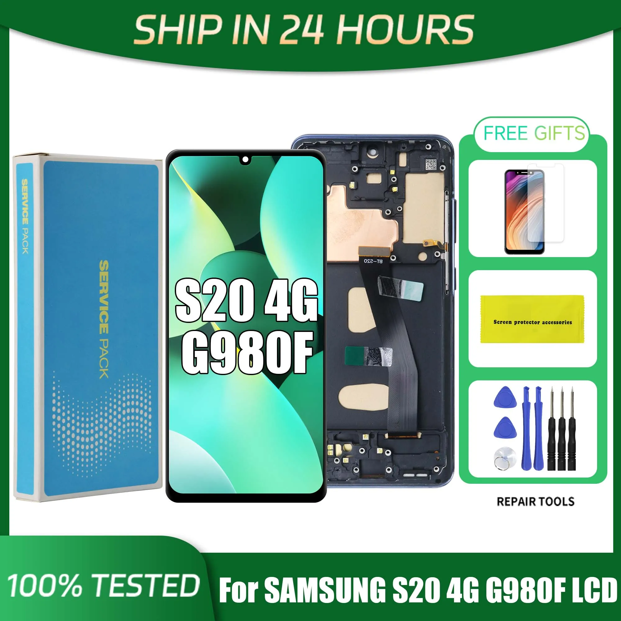 TFT S20 4G Screen For Samsung S20 LCD Display G980 SM-G980F/DS Touch Panel Digitizer Assembly Replacement with Frame