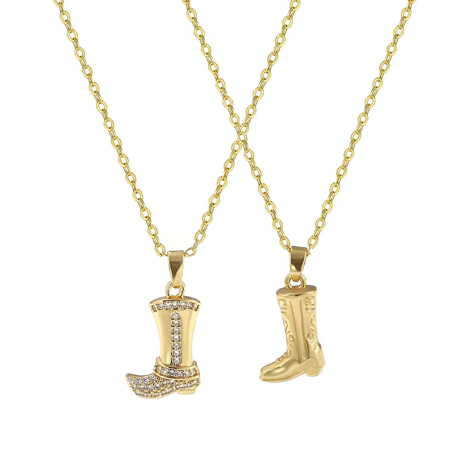 Stylish West Cowboy Necklace Brass Link Cable Chain Boots Pendant Charm Necklace Unisex For Men Women Gift 46cm+ 6cm long