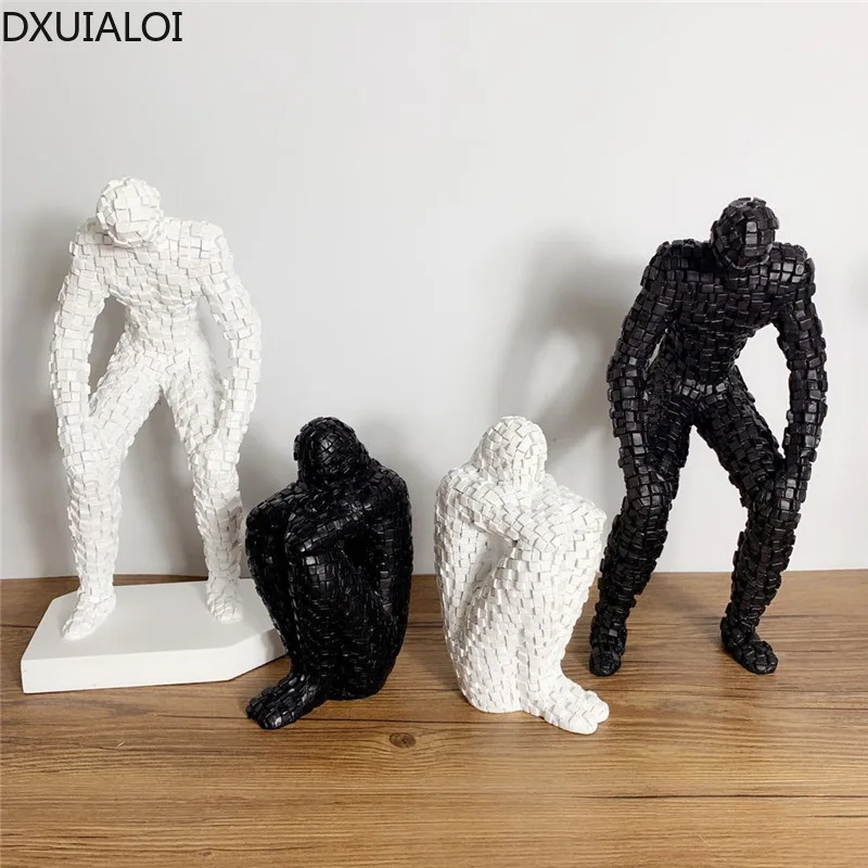 

DXUIALOI современная абстрактная черно-белая мозаичная фигурка, статуя, украшение из смолы, поделки для гостиной, рабочего стола, украшение для дома