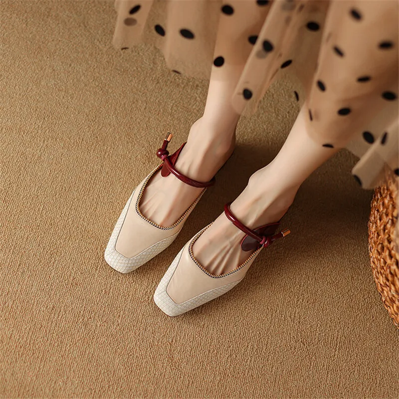 2023 New Summer Slippers Square Toe Summer Shoes Mixed Color Muller Shoes Low Heels Shoes for Women Zapatos De Mujer Handmade