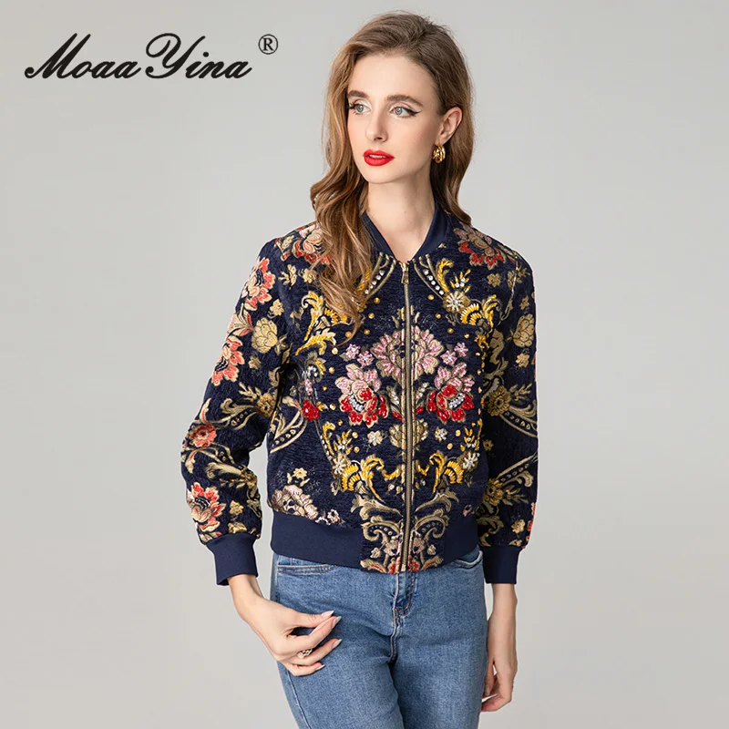 معطف نسائي لخريف 2025 من MoaaYina بياقة واقفة وأكمام طويلة مطرز من قماش الجاكار وسترة من الخرز #3