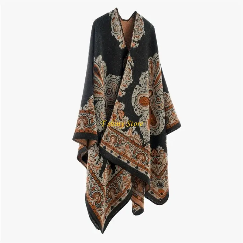 

N58F Thickened Long Shawl Scarf Tribal Pattern Multipurpose Winter Wear for Women