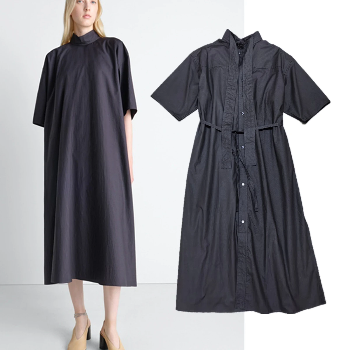 

Maxdutti Minimalist Cotton And Silk Summer Long Shirt Dress Women's Casual Dresses Female Clothing Summer Dresses For Women