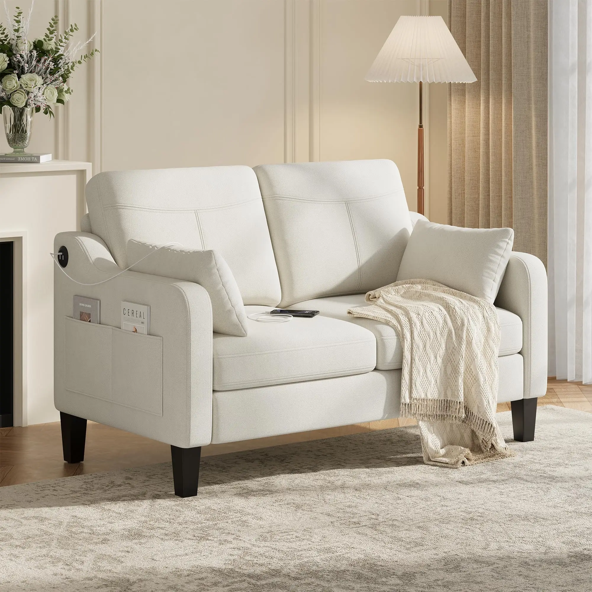 51'' Small Loveseat Sofa, 2-Seater Linen Fabric Couch for Compact Spaces
