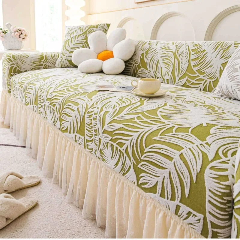 New Rural Style All Inclusive Sofa Cover 3D Pattern Lace Skirt Edge Couch Shroud Dustproof Cat Scratch Resistant Protective Case
