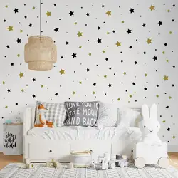 Cartoon 65Pcs Star Wall Sticker Baby Nursery Children Nordic Geometric Ploka Dot Star Space Wall Decal Playroom Home Decor