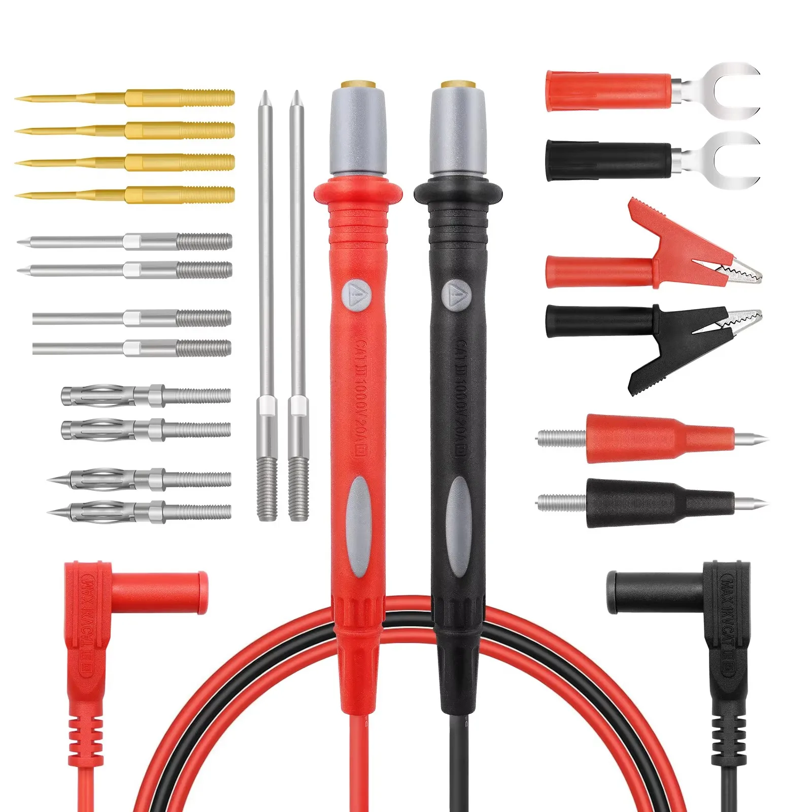 22-teiliges Multimeter-Testkabel-Set Silikonkabel Austauschbare Nadelspitzen Universelle Testleitungen mit Krokodilklemmen – Detail 9